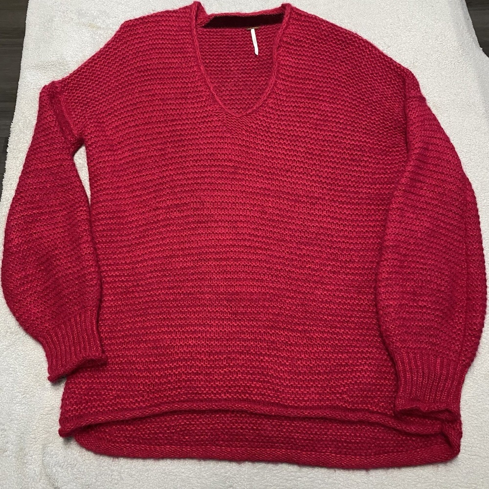 Free People All Mine Alpaca Blend Sweater Womens XS Red Slouchy Oversized